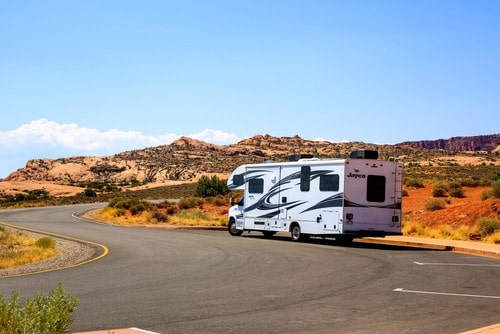 RV in the middle of a parking lot