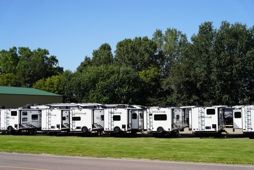 RVs at a dealership