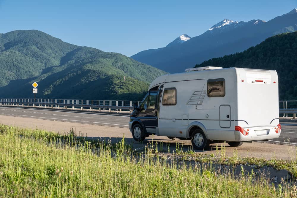 RV driving along the road