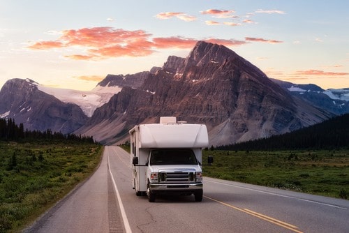 RV driving through the mountains