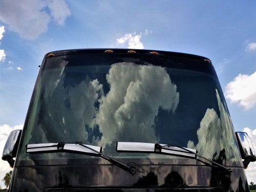 View of RVs windshield wipers