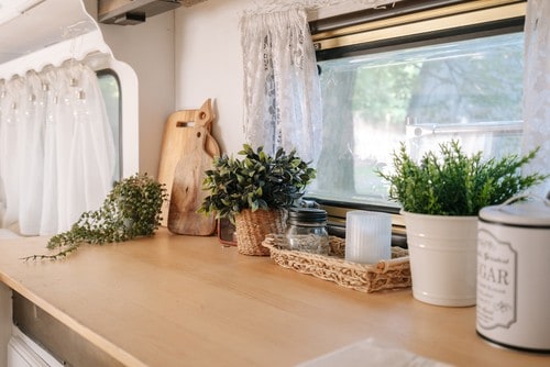 Interior of RV with greenery