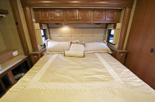 RV mattress set up inside a camper
